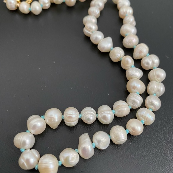 Baby Blue Knotted Freshwater Pearl Necklace - Picture 11 of 11